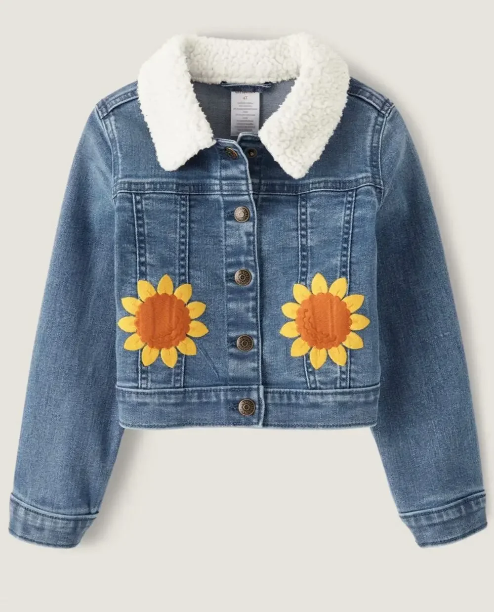 Gymboree Long Sleeve Appliqué Sunflower Girl’s Denim jean Jacket Size 7 sherpa